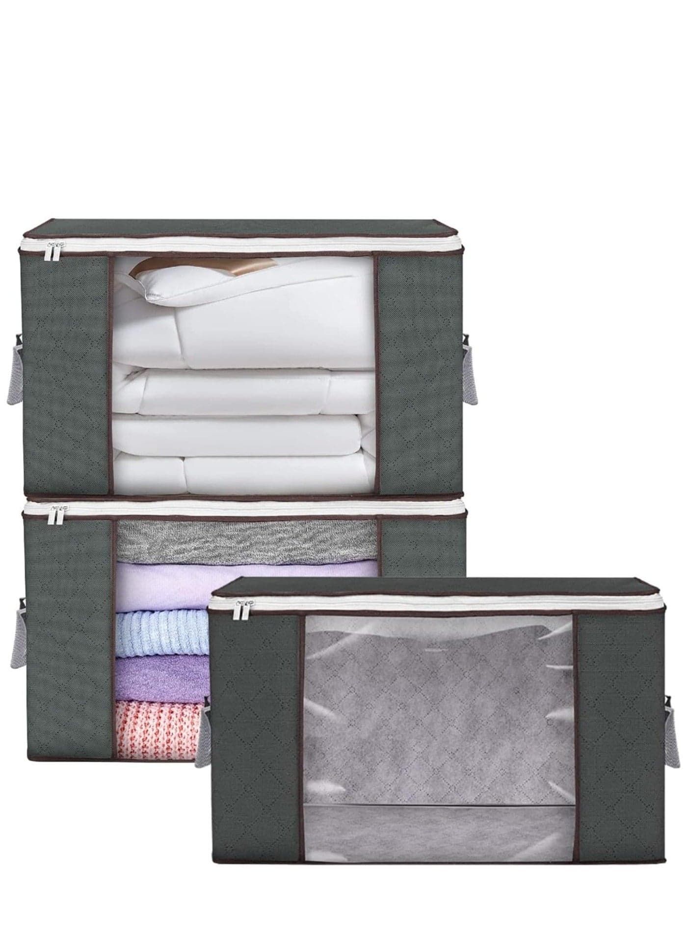3 Pieces Large Capacity Sized Bags Clothes Storage Organizers Foldable, durable, and space-saving with See-Through Window Carry Handles