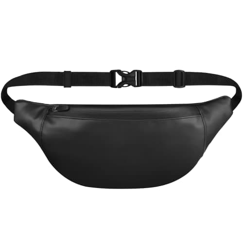 Syutm Unisex Premium Leather Waist Pack Travel Handy Hiking Zip Pouch Elegant Style Document Money Phone Belt Sport Bag for Men and Women Adjustable Strap (Charcole Black)