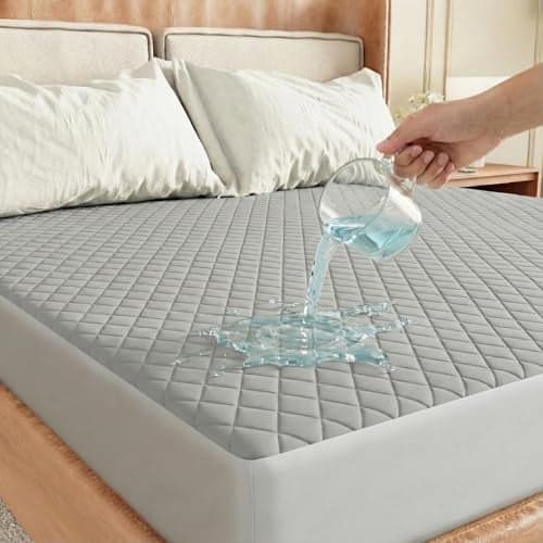 Lukzer 100% Waterproof Quilted Mattress Protector with Ultra Soft Surface 72x48 Inches Grey Double Bed Breathable Noiseless Washable Hypoallergenic Bed Cover with Deep Pocket Skirt - MTP-QGR-002