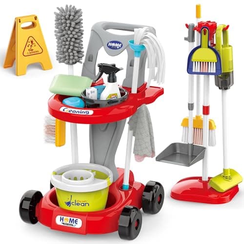 Toddler Cleaning SetKids Cleaning Toy SetNew 29Piece Detachable Kids Cleaning Set for Toddlers Pretend Play Educational Cleaning Carts red