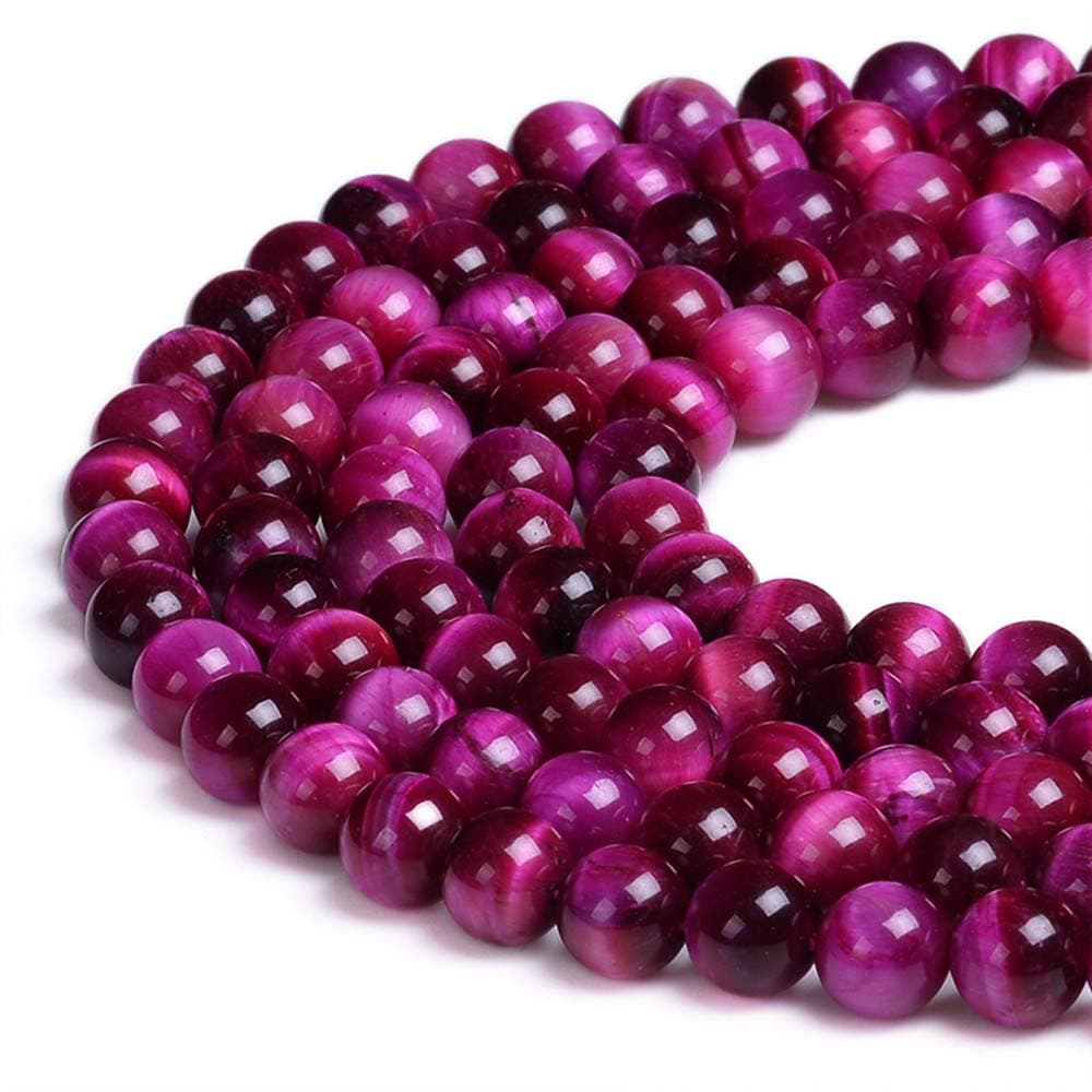 PLTbeads Natural Gemstone Loose Beads Smooth Round Approxi 15 inch DIY Bracelet Necklace for Jewelry Making 8mm Pink Tiger Eye