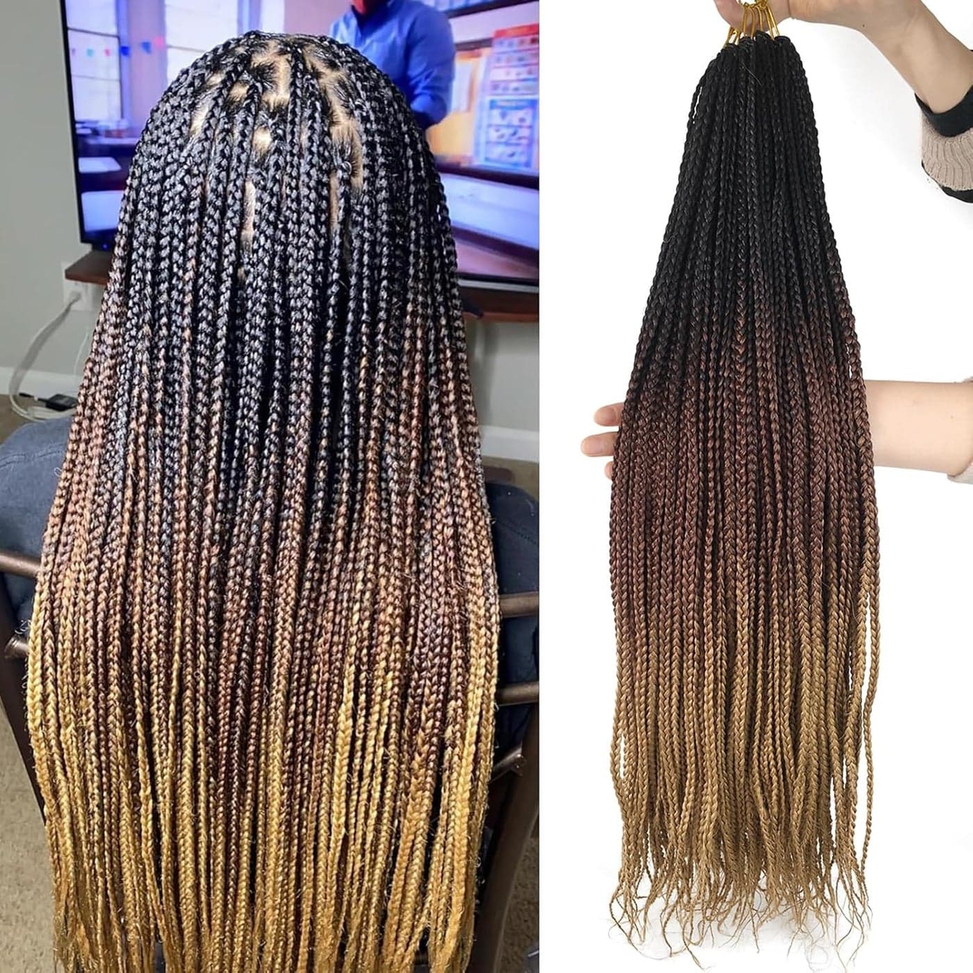 24 Inch Box Braids Crochet Hair 1B3027 Ombre Crochet Box Braids Pre Looped Crochet Hair 6 Packs Small Crochet Braids Knotless Box Braid Crochet Hair Extensions for Black Women