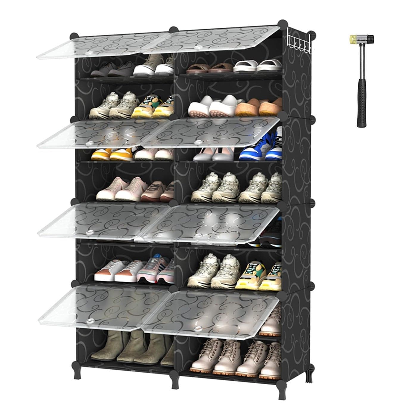 AWTATOS Shoe Rack 8 Tier Shoe Storage Cabinet with Door 32 Pair Shoe Organizer Shelves for Closet Hallway Bedroom Entryway Black