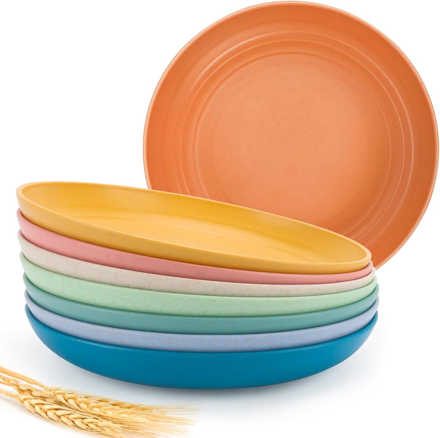 10 Inch Wheat Straw Dinner Plates Set of 8 Unbreakable Plastic Reusable Plates for Kitchen Camping Lightweight Deep Dinnerware Plate Set Dishwasher and Microwave Safe Plates NonToxic BPA Free