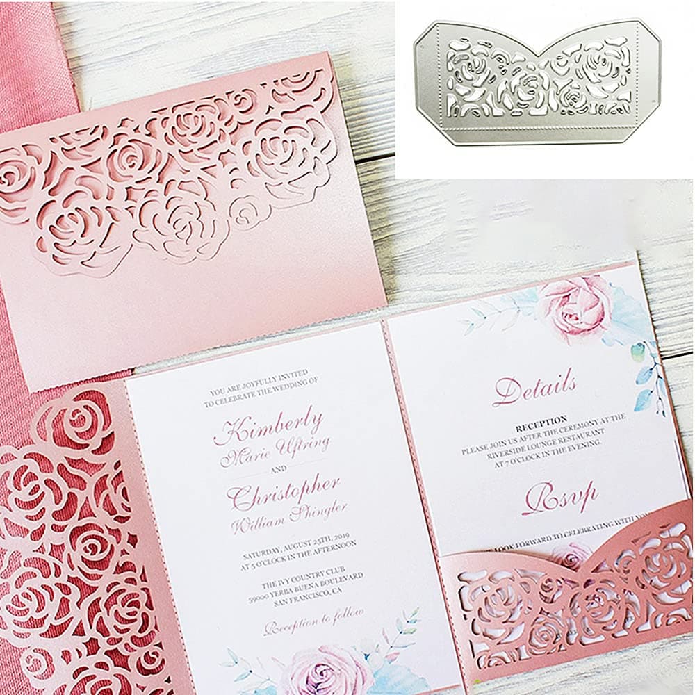 Wedding Invitation Card Base Cutting Dies Flower Wedding Invitation Base Die Cuts Metal Embossing Stencils Template Mould for Card Scrapbooking and DIY Craft Album Paper Card Decor