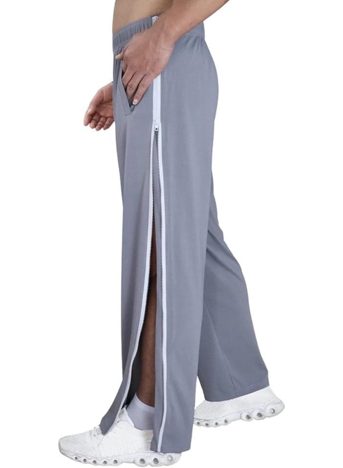Men's Diabetic Surgical Pants with Tear-Off Zipper, Side Zipper Crotch, Post-Knee Support Pants