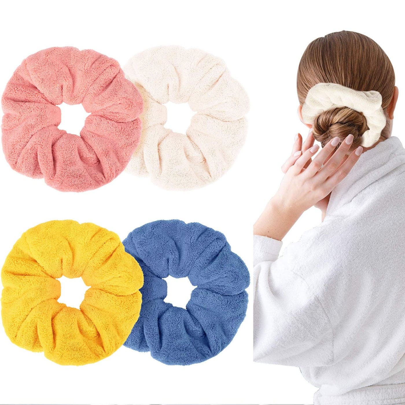 4 Pieces Large Towel Microfiber Drying Soft Scrunchies Thick Scrunchies Fuzzy Scrunchy Ponytail Holder for Hair Light Bobbles Ropes Wet and Dry Hair Accessories Classic Colors