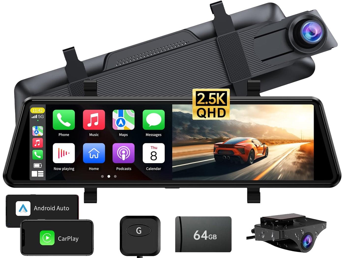JOMISE C810 CarPlay Mirror Dash Cam Front and Rear - 2.5K Rear View Mirror Camera, HDR Night Vision, FM/Wireless Audio, DIY 10-Min Install, Extreme Temp Resistant for Snowbelt & Vintage Cars