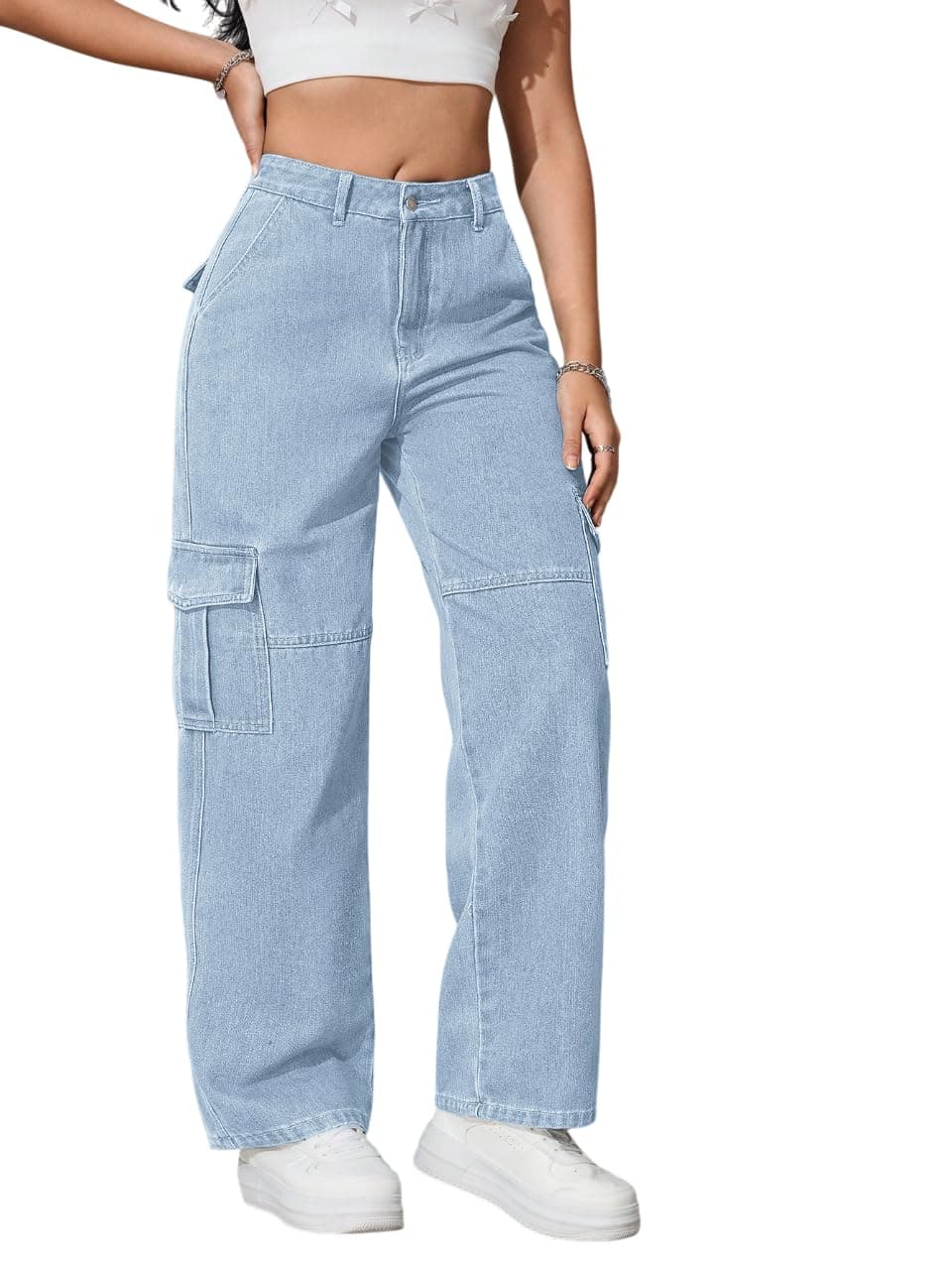 Tagas Loose for Pent Straight fit high Rise||Women Jeans Wide Leg|| (WDJ-9-SKY 32_Sky Blue