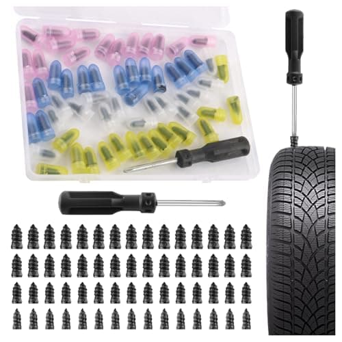 YGDMD Upgraded 60PCS Car Tire Repair Rubber Nail KitPortable Car Rubber Screw Tire Plugs Kit for Emergency Repair WorkSelfService Cars Tires Plugs Screw Type with Screwdriver