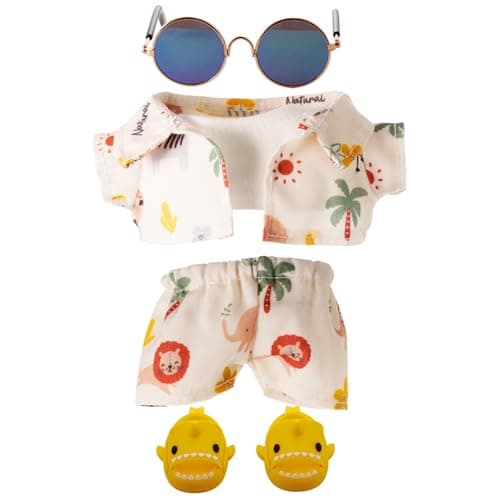 Vacation Style Clothes for 17cm Doll Accessories for 17cm Dolls Fashion Casual Stylish 5 PCS Set Glasses Shoes Clothes Set No Doll Apricot