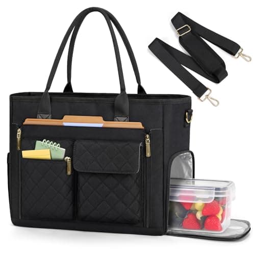 RAINSMORE Teacher Tote Bag with Insulated Lunch Compartment 156 inch Laptop Bag for Women Lightweight Work Bags Nurse Bags Professional Briefcase Computer Handbag for Office College Nursing Black