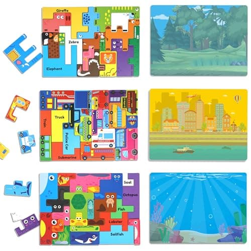 Toddler Magnetic Puzzles Jigsaw Puzzle for Kids 35 Shape Matching Travel Game Animal Puzzles Refrigerator Magnet for Toddlers Learning Vocabulary