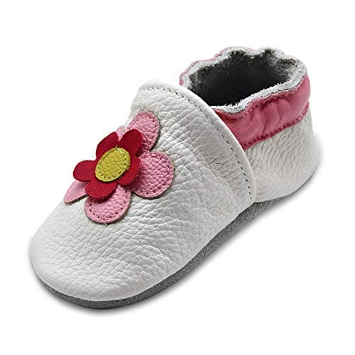 iEvolve Baby Shoes Flowers Baby Toddler Soft Sole Prewalker Baby First Walking Shoes Crib Shoes Baby Moccasins(White Flowers, 18-24 Months)