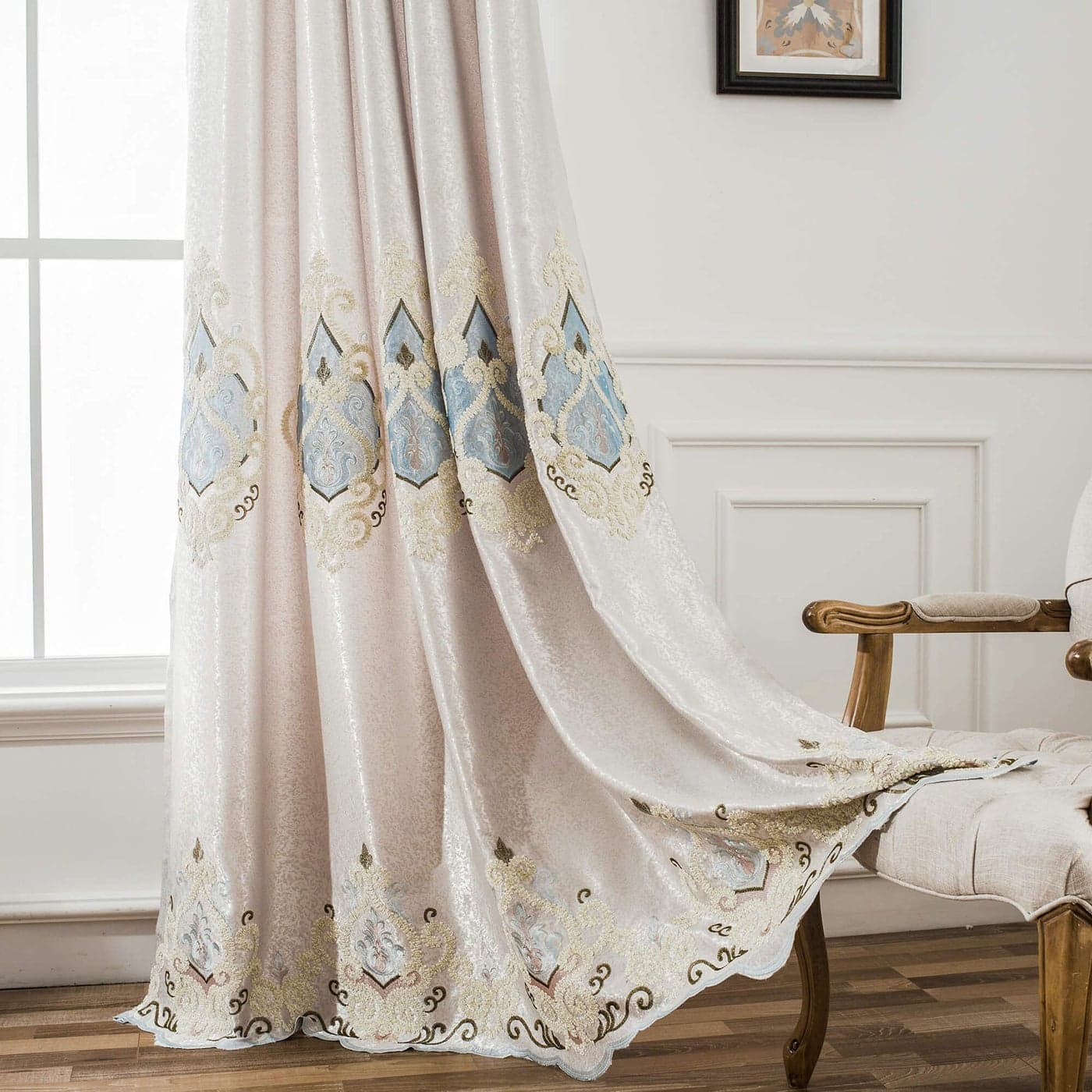 VOGOL Embroidered Curtains 84 inches Long Grommet Window Treatment Voile Panel Drape for Living Room Kitchen Two Panels W54 x L84 inch