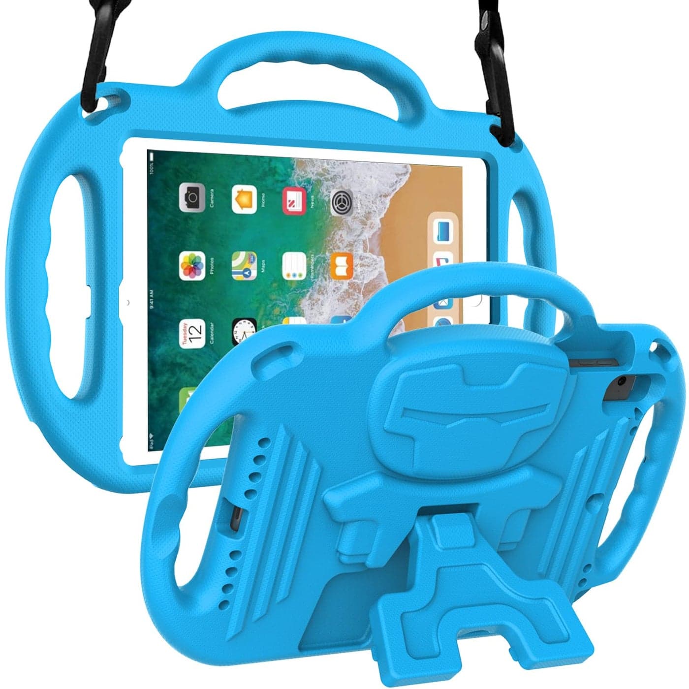 LTROP Kids Case for iPad 5th6th Generation 97 Inch 20172018 Air 1 Air 2 Pro 97 Case with Shoulder Strap Handle Stand Blue
