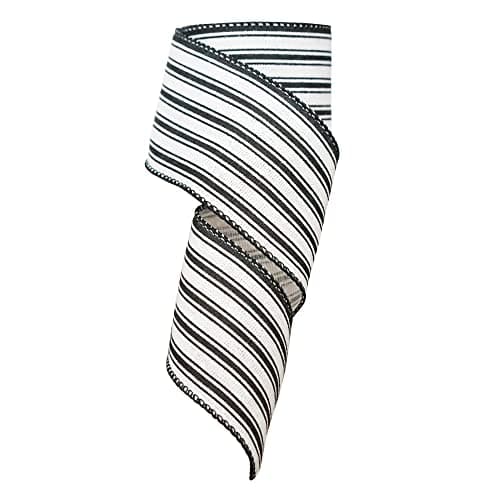 Farmhouse Black White Striped Wired Ribbon 25 x 10 Yards Ticking Stripe DIY Craft Gift Wrapping