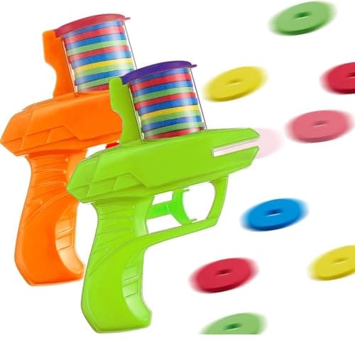 Sumind 2 Pcs Foam Disc Shooter Disc Launcher Zip Shot Shooter Blasters for Birthday Gifts Family Gatherings Games Outside Yard Activities OrangeGreen