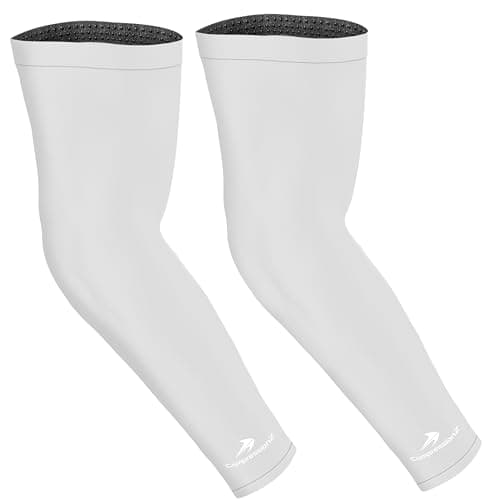 CompressionZ Compression Arm Sleeves for Men & Women| Cooling UV Sun Protection Elbow Pain Relief for All Sports and Recovery White: Pair X-Large