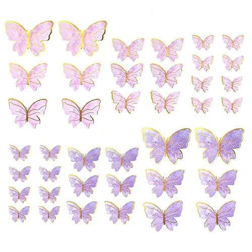 40Pcs Glitter 3D Butterfly Decorations - Golden Birthday Cake Toppers, Rainbow Cupcake Toppers, Wall Stickers for Room Decor