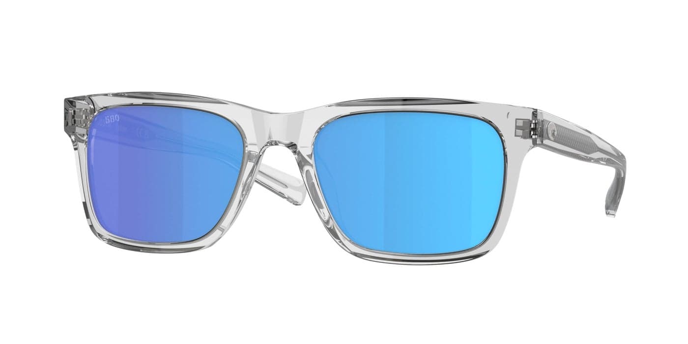 Costa Del Mar Mens Tybee Rectangular Sunglasses, Shiny Light Grey Crystal/Blue Mirrored Polarized -580G, 52 mm