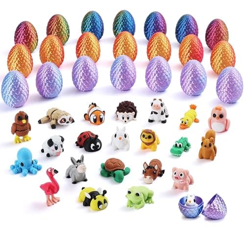 MONJITA 21 Pcs 3D Printed Easter Eggs with 21 Pcs Mini Animal Figurines Inside Flexible Articulated Fidget Toys Party Favors Easter Basket Stuffers Gifts for Kids Students Carnival Prizes