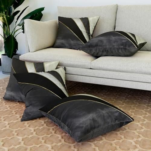 Kuber Industries Cushion Cover|Pillow Covers for Sofa|Throw Cushion Cover|Dupion Polyester Cushion Covers|Grey Patang Wire Cushion Covers|Set of 5|16 Inch|Black