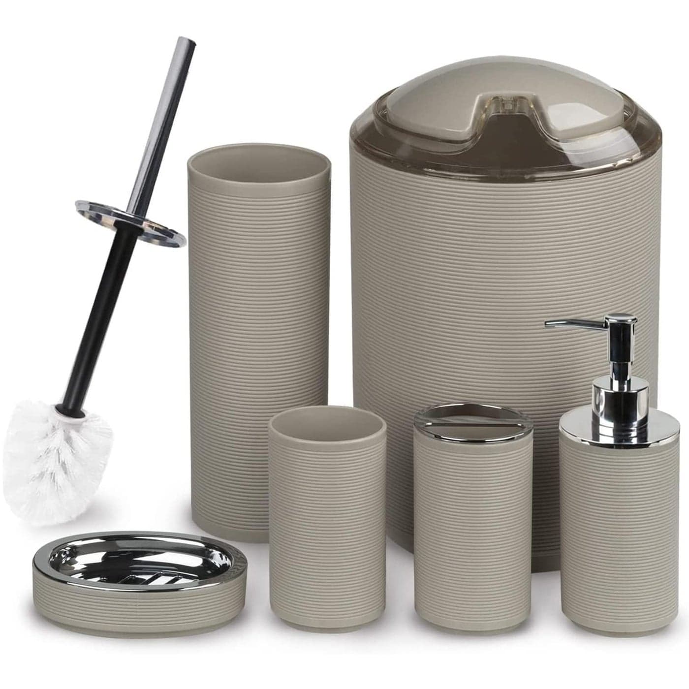 NIVKEZ Bathroom Accessory Set 6 Pcs Toothbrush Holder Toothbrush Cup Soap Dispenser Soap Dish Toilet Brush Trash Can Bathroom Dcor Sets Accessories Beige