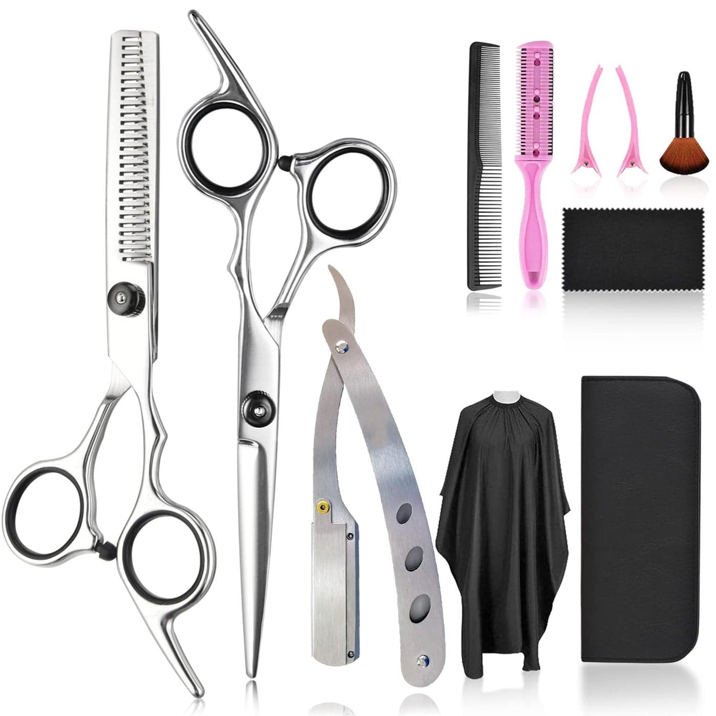 Hair Scissors Thinning Shears for Hair Cutting Fcysy Professional 11 Pcs Hair Cutting Tools Baber Scissors Blend Shears Straight Edge Razor Hair Trimming kit Haircut Scissors Set Salon Supplies