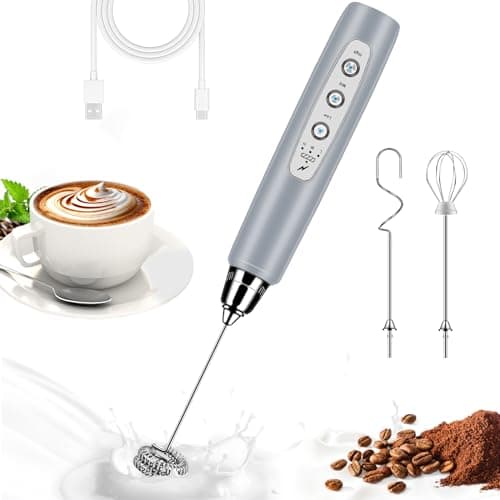 BSRGMS Milk Frother Handheld for Coffee, Electric Whisk 3 Speed Adjustable, Drink Mixer with Stainless 3 Whisks, Rechargeable Hand Frother Wand, for Latte Cappuccino Hot Chocolate Egg Cement Gray