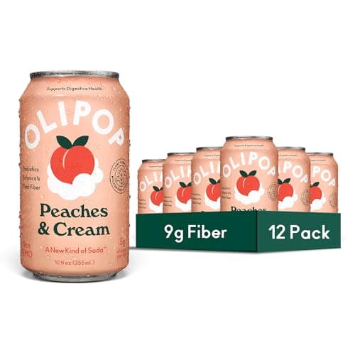 OLIPOP Prebiotic Soda Pop Peaches Cream A New Kind of Soda Packed with Prebiotics Fiber and Botanicals Gluten Free GMO Free 12oz 12Cans