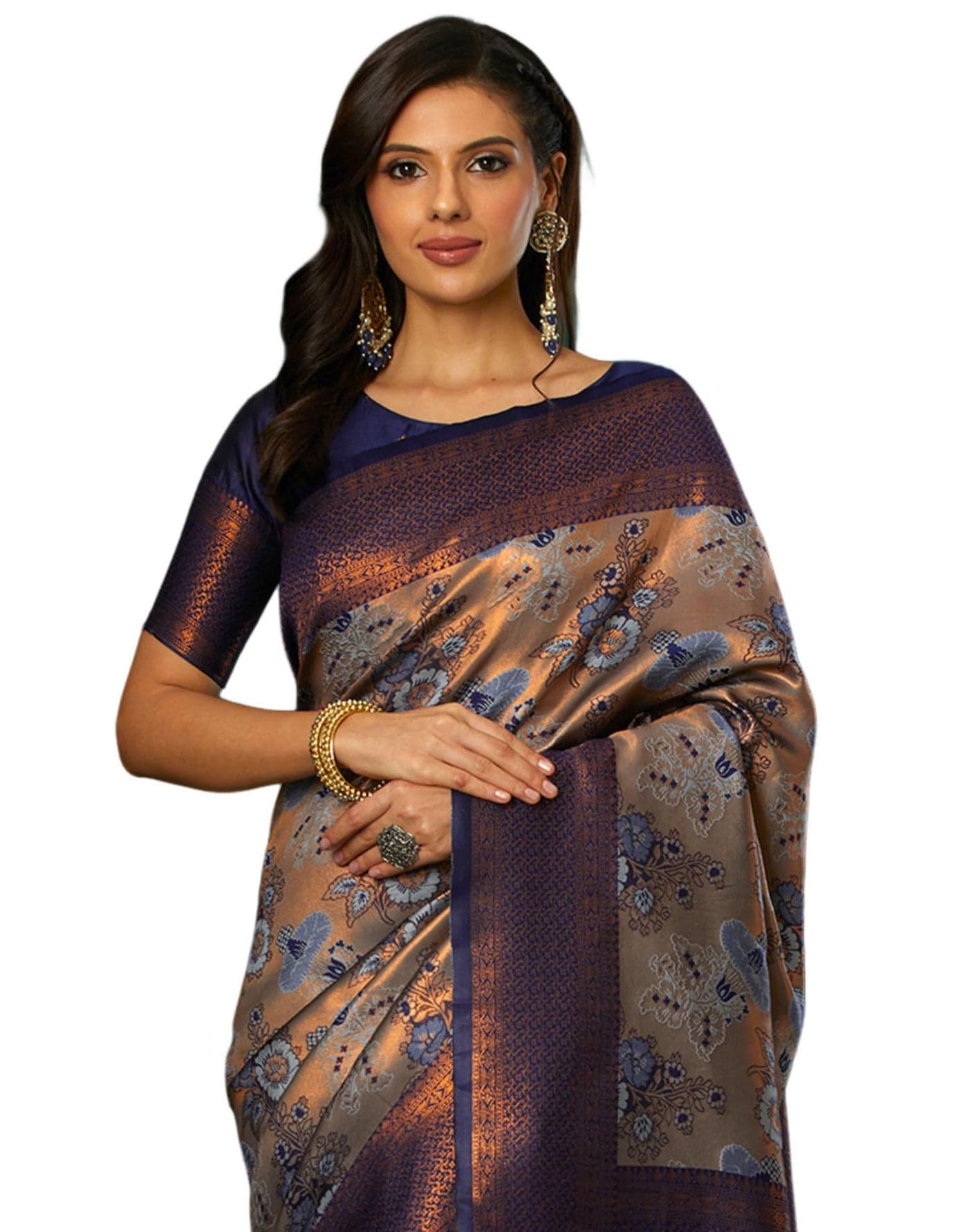 SIRIL Women's Jacquard Banarasi Soft Silk Saree Pure Silk Kanjivaram With Unstitched Blouse Piece (4120S2907_Dark Blue)