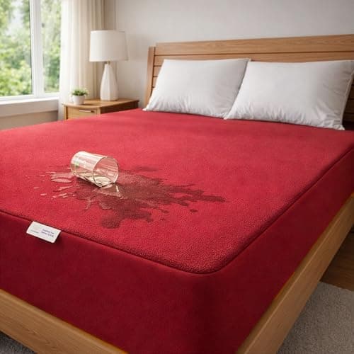 MY ARMOR Waterproof Terry Cotton Feel Mattress Protector for Single Bed 72"x36" | 6x3 feet, Colour - Maroon