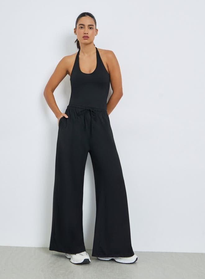 Back Dual Strap Crop Top and Straight Pants Set