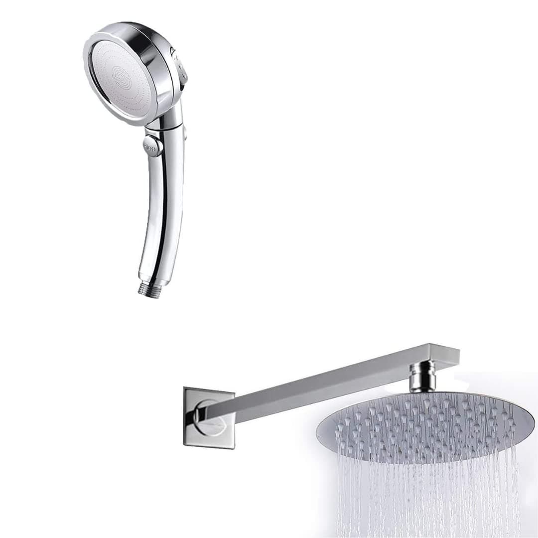 ZAP COMBO of Hexa Ultra High Grade 304 SS Polished Circular Overhead Shower with Rod and Exotic Series Handheld Shower for Bathroom