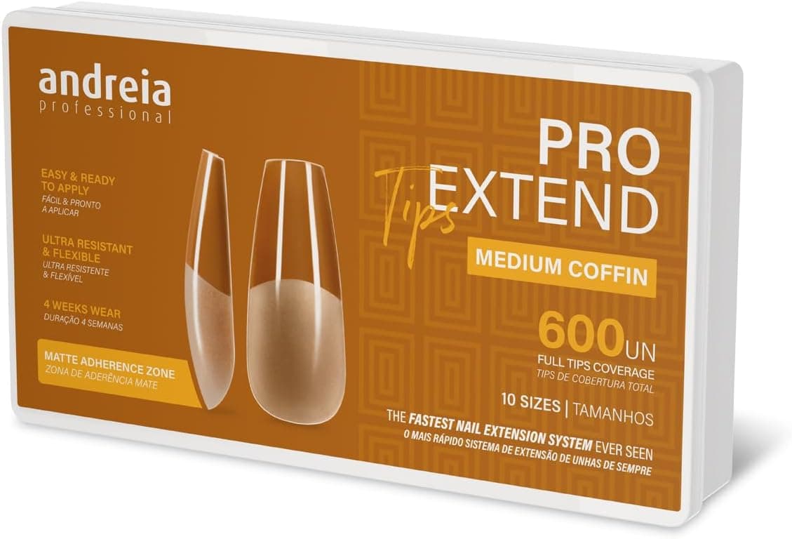 Andreia Professional Nail Tips for Gel Extensions PRO EXTEND False Nail Tips Press on Nails or Stick On Nails Format MEDIUM COFFIN 600 units