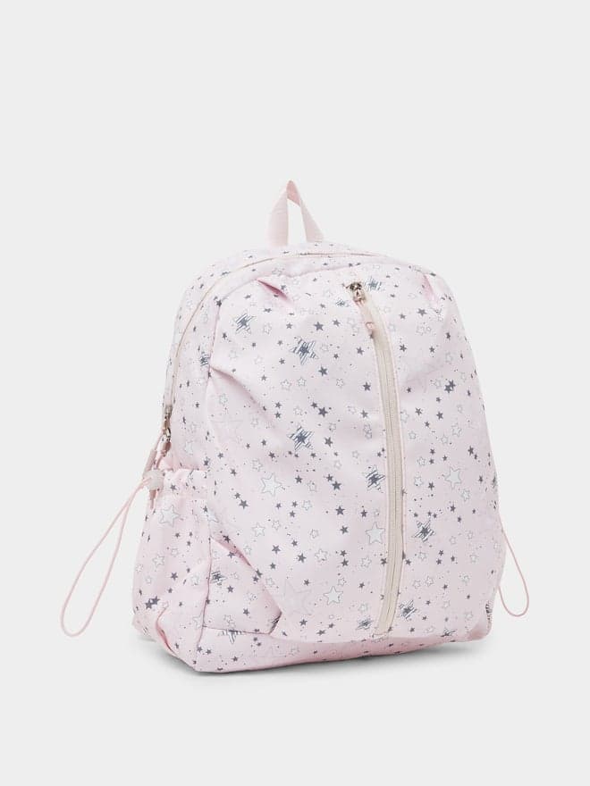 Styli Girls Star Print Backpack with Zip Closure