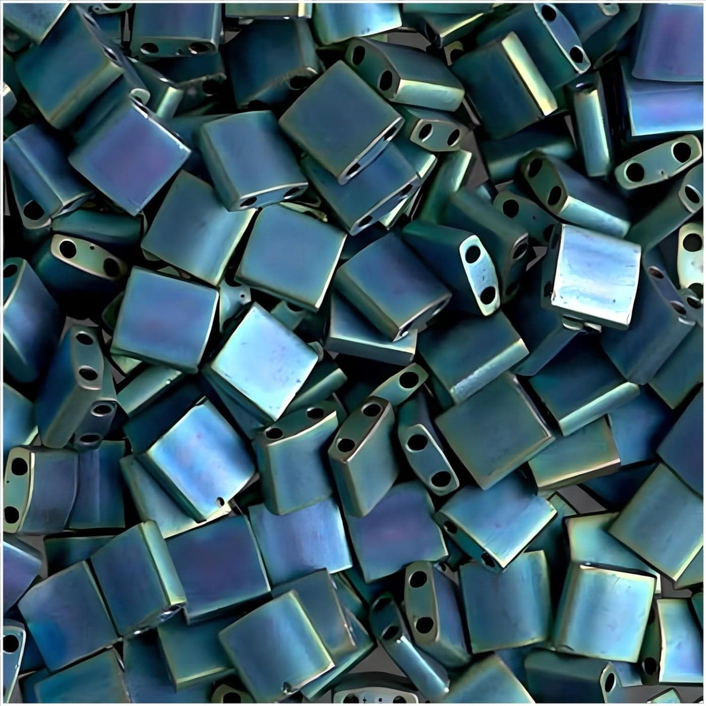 Miyuki Tila 2 Hole Square Beads 5mm Matte Metal Blue Green 72 Grams