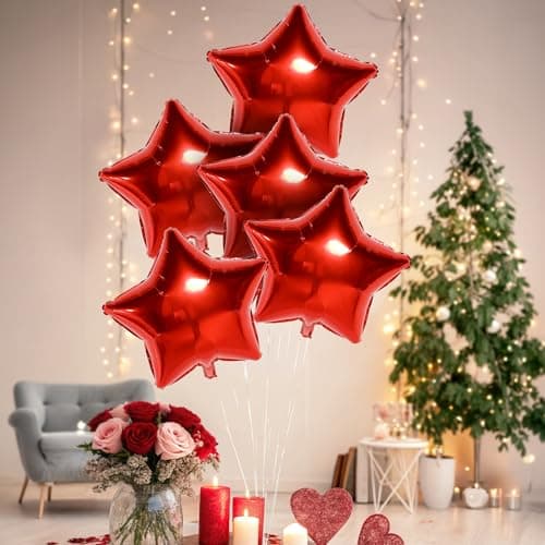 Party Propz Valentines Day Decoration Items - Pack of 5 Valentines Balloons with Red Star Shaped Foil Balloons for Decoration for Girlfriend, Boyfriend, Husband - Anniversary, Wedding Decoration