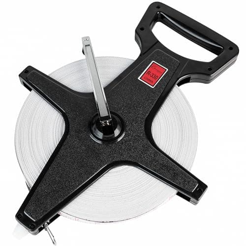 Champion Sports Open Reel Measuring Tapes – Durable Hand Crank with Metal Spike, Dual-Sided Feet & Meters, Perfect for Track & Field and Long Jump, 330 Feet/100 Meters