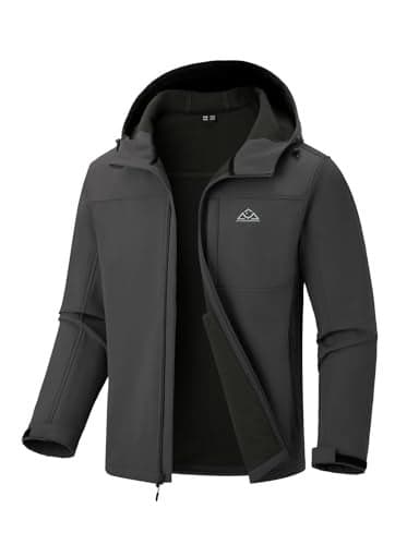 Rdruko Men's Hooded Softshell Jacket Waterproof Lightweight Insulated Windbreaker Fleece Lined Rain Shell Jackets Deep Grey S
