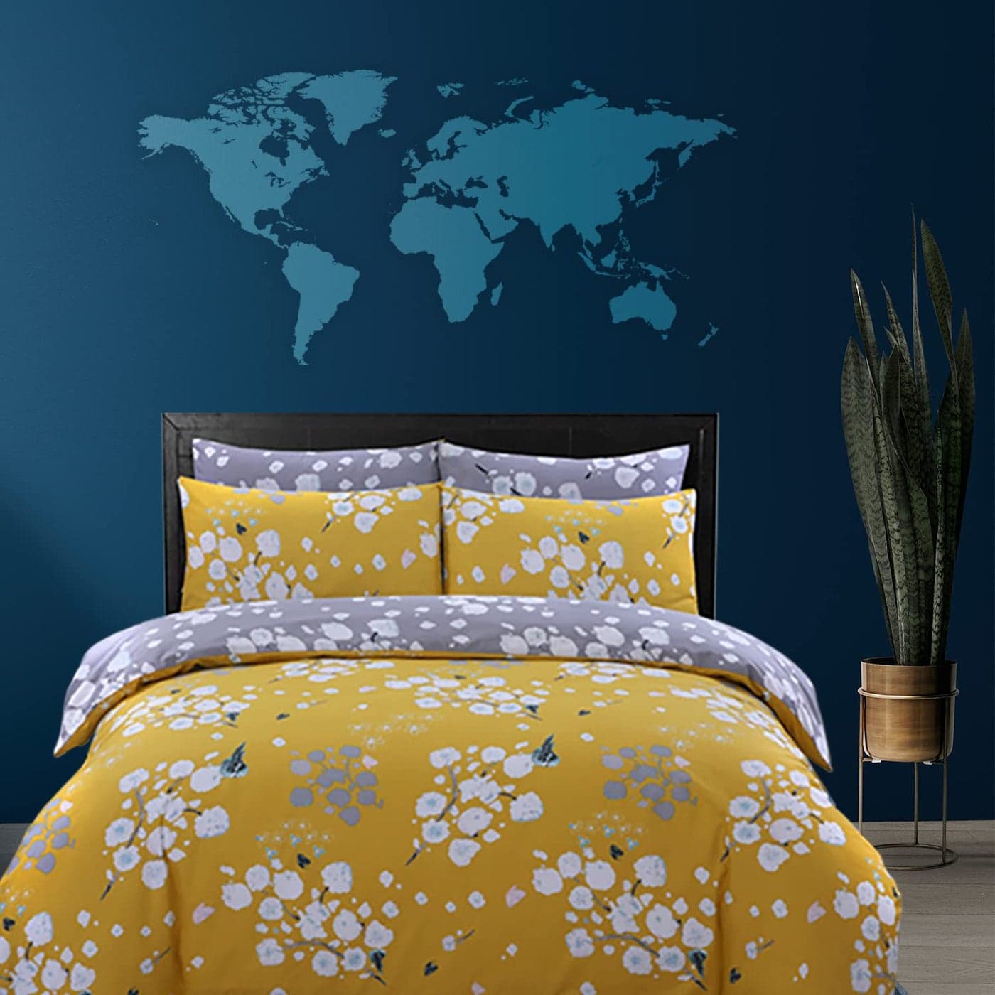 DTEX HOMES Super King Duvet Set 100 Pure Cotton Reversible Printed Hotel Quality Duvet Cover Ultra Soft Easy Care Super King Duvet Cover Set Super Soft and Luxury Duvet Cover Sets Blossom Mustard