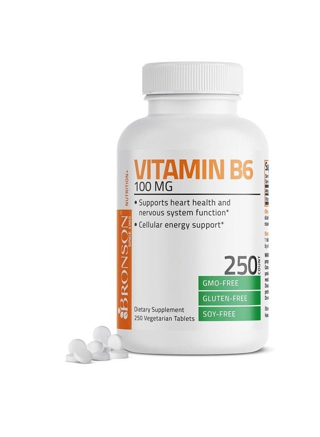 Vitamin B6 100 mg Premium Vitamin B6 Supplement – Promotes Protein Metabolism and Immune Function - 250 Tablets