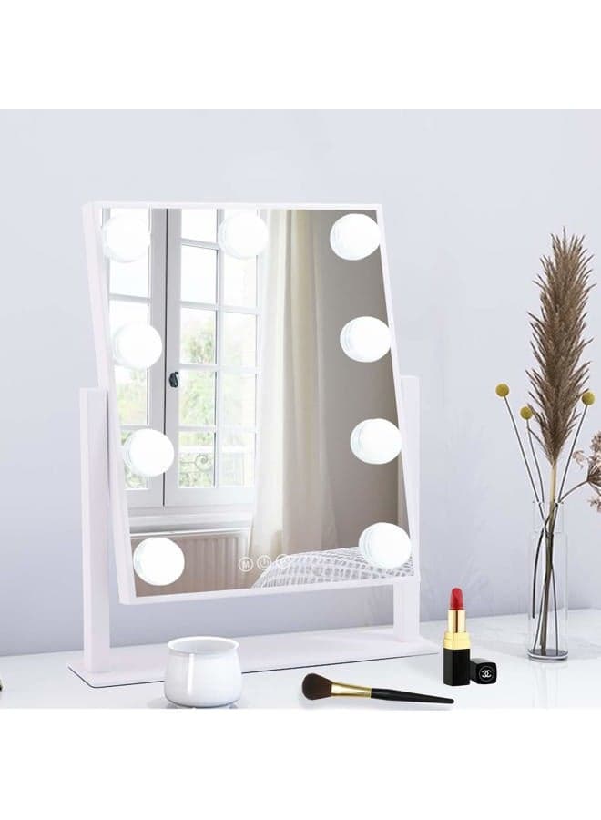 Lighted Makeup Mirror Hollywood Mirror Vanity Mirror with Lights, Touch Control Design 3 Colors Dimable LED Bulbs, Detachable 10X Magnification, 360°Rotation, (White) 12" L x 14" W