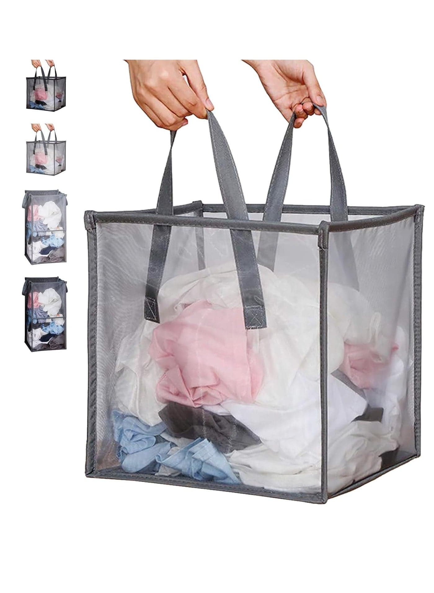 Popup Laundry Hamper, Foldable Pop-up Mesh Hamper with Carry Handles for Washing Storage - Durable & Portable, for Home, College Dorm, Travel(Grey, One-Layer)