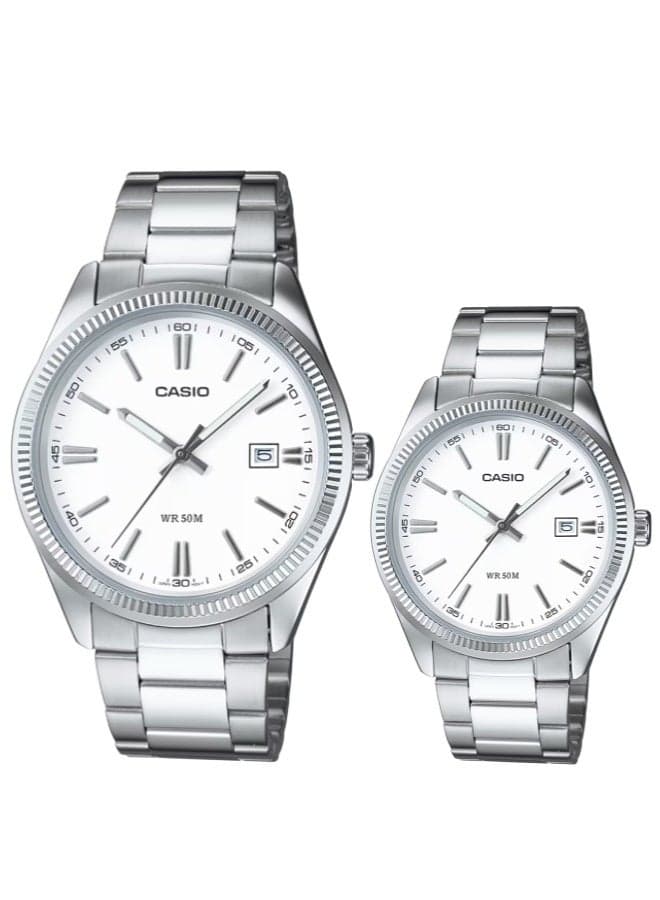Casio His & Her Stainless Steel Band Couple Watch MTP/LTP -1302D-7A1VDF