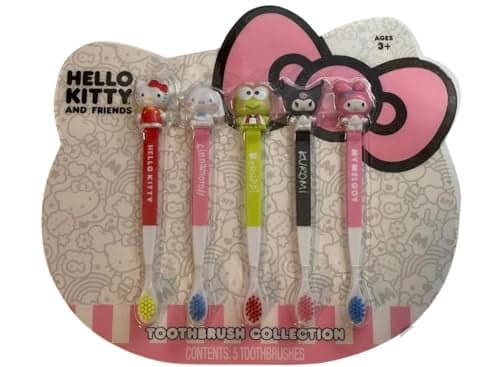 SANRIO Hello Kitty and Friends Toothbrush Collection Set of 5 Characters Include: - Hello Kitty - Cinnamoroll - Keroppi - Kuromi - My Melody