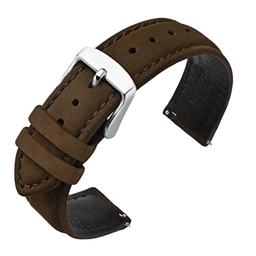 ANNEFIT 20mm Watch Band with Stainless Steel Silver Buckle Vintage Nubuck Suede Soft Leather watch Strap with Quick Release Dark Brown