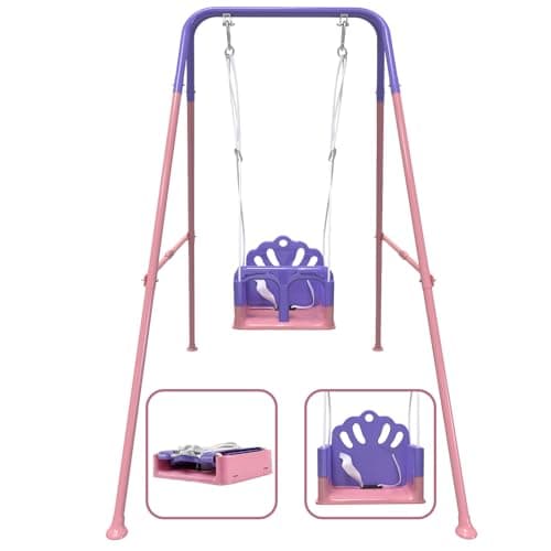 Foldable Toddler Swing Set Indoor Outdoor Baby Swing Set for Backyard Safe and Durable Design Grow with Your Child Pink