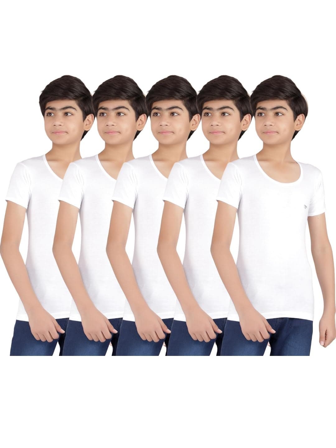 Dollar Lehar Combed Cotton Boys Pack of 5 White Vest